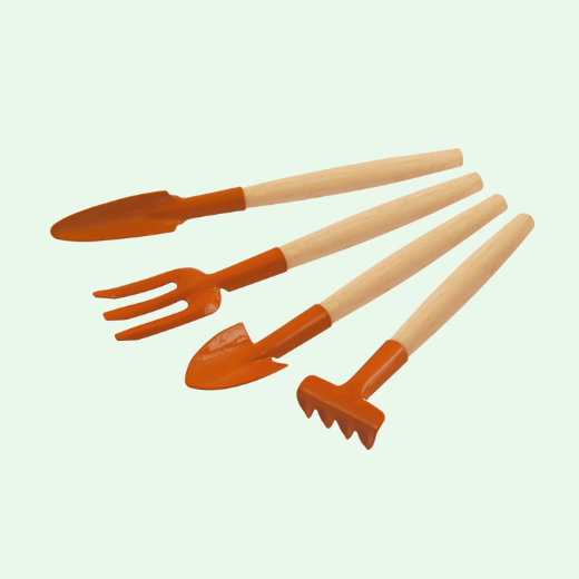 4 Piece Garden Tool Set, Wooden Handles, Plastic Package