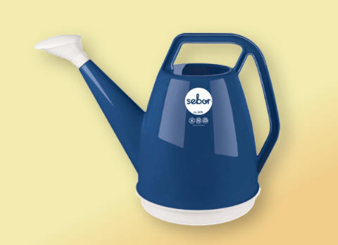blue plastic watering can